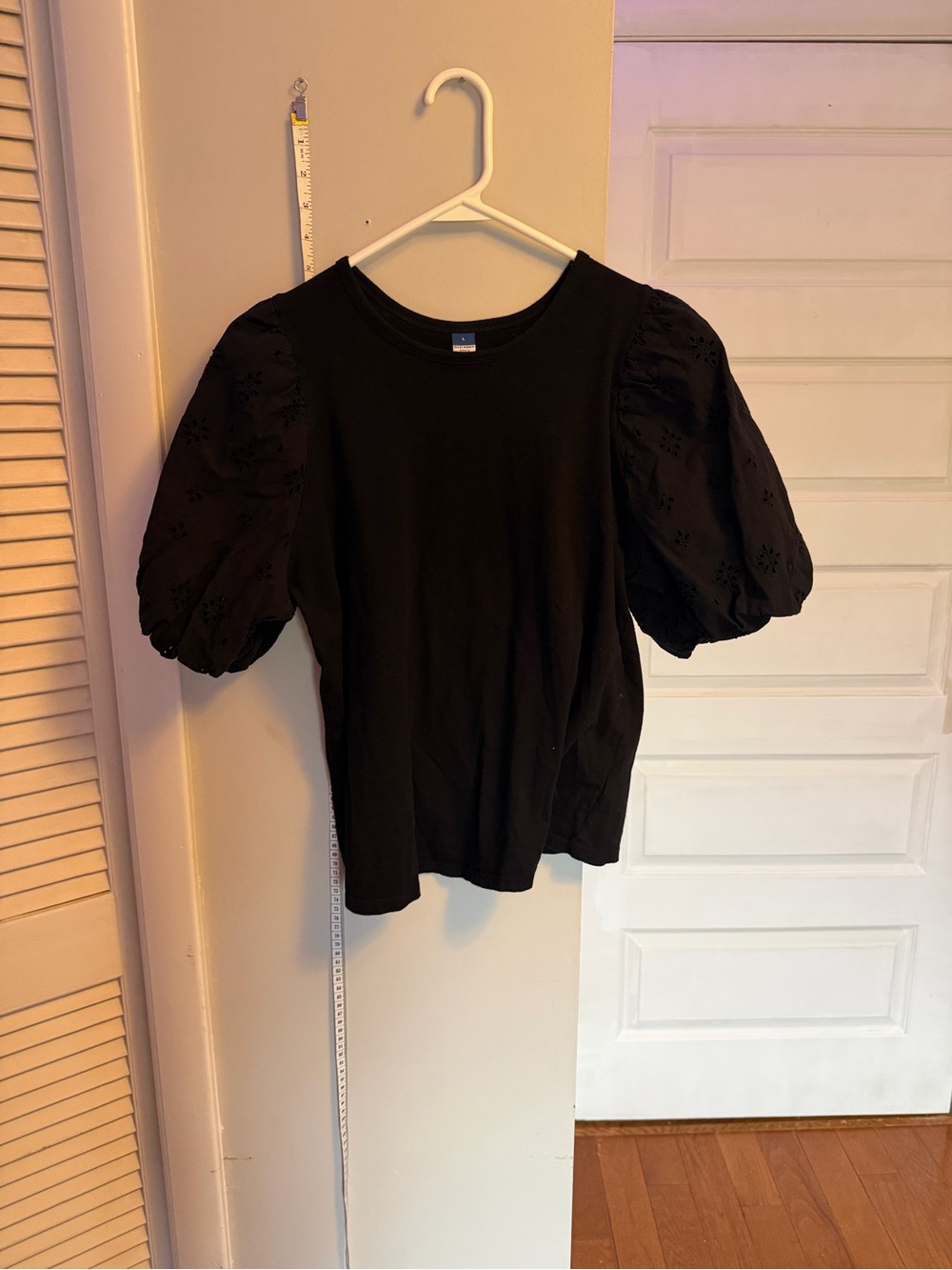 Old Navy Black Puff Sleeve Eyelet Top